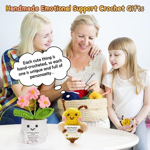 Emotional Support Crochet Flowers and Cute Positive Crochet Animals Bee Handmade Plush Gifts with Encouragement Card for Women Sister Friend Home Office Desk Car Decor in Saudi Arabia