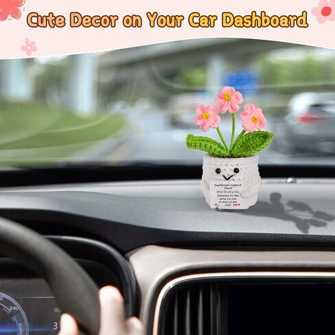 Emotional Support Crochet Flowers and Cute Positive Crochet Animals Bee Handmade Plush Gifts with Encouragement Card for Women Sister Friend Home Office Desk Car Decor in Saudi Arabia