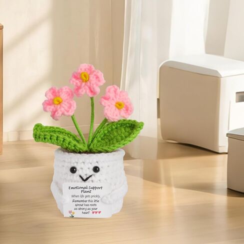 Emotional Support Crochet Flowers and Cute Positive Crochet Animals Bee Handmade Plush Gifts with Encouragement Card for Women Sister Friend Home Office Desk Car Decor in Saudi Arabia