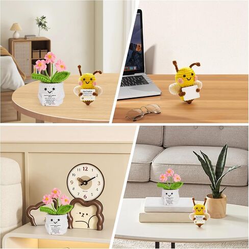 Emotional Support Crochet Flowers and Cute Positive Crochet Animals Bee Handmade Plush Gifts with Encouragement Card for Women Sister Friend Home Office Desk Car Decor in Saudi Arabia