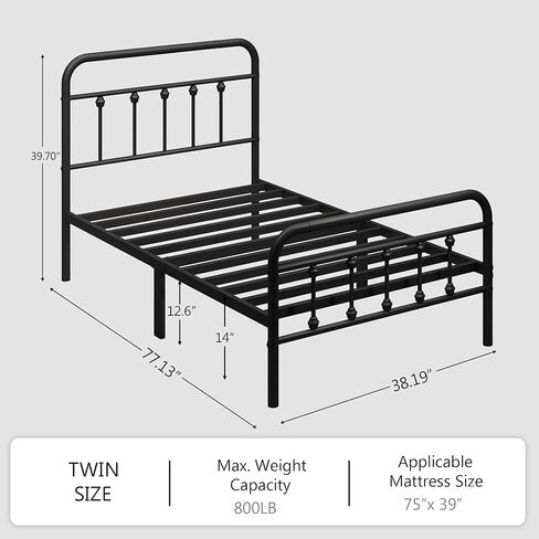 zunatu Classic Metal Bed Frame Platform Mattress Foundation with Classic Style Iron-Art Headboard/Footboard/Under Bed Storage/No Box Spring Needed/Twin XL Size Black in Saudi Arabia