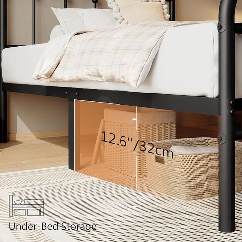zunatu Classic Metal Bed Frame Platform Mattress Foundation with Classic Style Iron-Art Headboard/Footboard/Under Bed Storage/No Box Spring Needed/Twin XL Size Black in Saudi Arabia