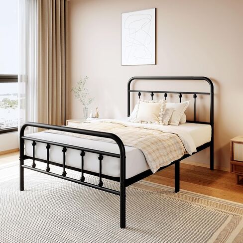 zunatu Classic Metal Bed Frame Platform Mattress Foundation with Classic Style Iron-Art Headboard/Footboard/Under Bed Storage/No Box Spring Needed/Twin XL Size Black in Saudi Arabia