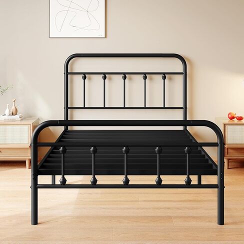 zunatu Classic Metal Bed Frame Platform Mattress Foundation with Classic Style Iron-Art Headboard/Footboard/Under Bed Storage/No Box Spring Needed/Twin XL Size Black in Saudi Arabia