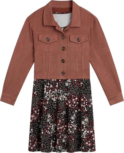 Beautees Girls' Sueded Jacket and Sleeveless Dress Set, Denim/Multi Floral, 12 in Kuwait