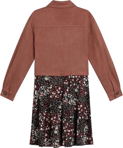 Beautees Girls' Sueded Jacket and Sleeveless Dress Set, Denim/Multi Floral, 12 in Kuwait