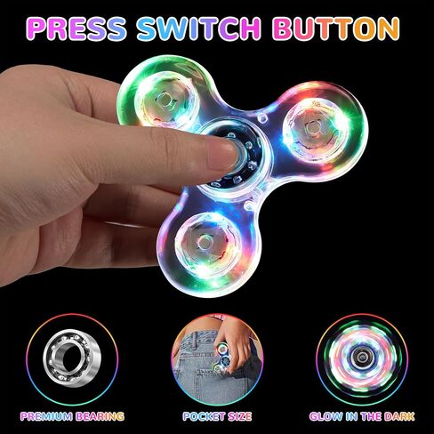 WELLVO LED Fidget Spinner for Kids Adults, Light up Sensory Fidget Toys for Kids 4-8 8-12 Anxiety Stress Relief, Classroom Prizes Glow in The Dark Hand Fidget Spinner Boys Girls Birthday Gifts in Kuwait