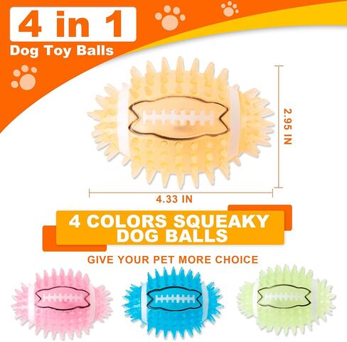 4.3" Dog Squeaky Football Toys 4 Pack, Interactive and Durable Spiky Dog Ball Toy for Medium Large Dogs with Built-in Squeaker for Teeth Cleaning and Training in Saudi Arabia