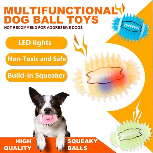 4.3" Dog Squeaky Football Toys 4 Pack, Interactive and Durable Spiky Dog Ball Toy for Medium Large Dogs with Built-in Squeaker for Teeth Cleaning and Training in Saudi Arabia
