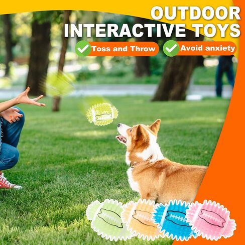 4.3" Dog Squeaky Football Toys 4 Pack, Interactive and Durable Spiky Dog Ball Toy for Medium Large Dogs with Built-in Squeaker for Teeth Cleaning and Training in Saudi Arabia