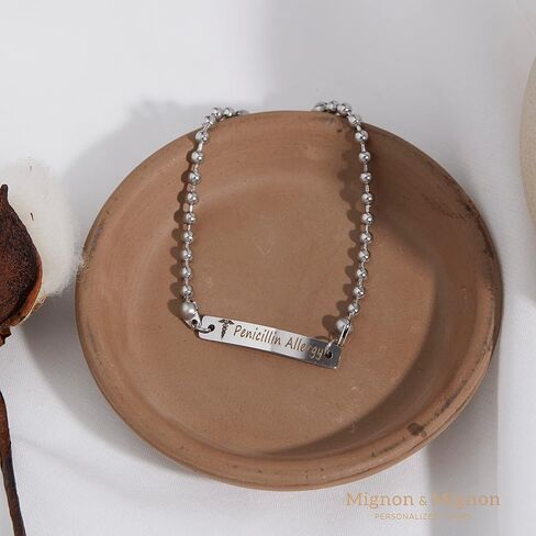 MignonandMignon Personalized Medical ID for Women Engraved Diabetes Alert Bracelet Ball Chain Prescription Kids Jewelry -B-3BR-MD in Kuwait
