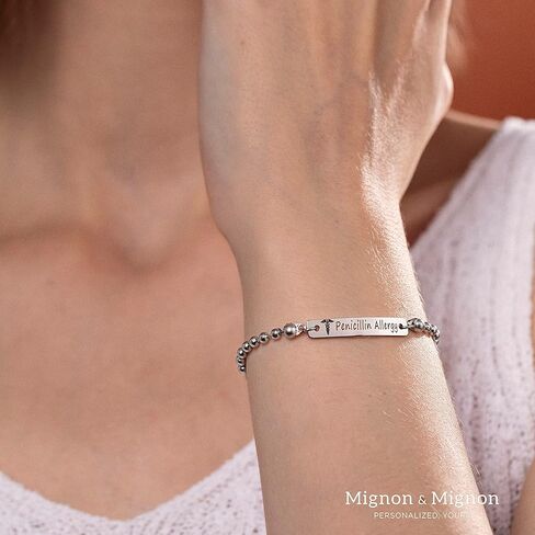 MignonandMignon Personalized Medical ID for Women Engraved Diabetes Alert Bracelet Ball Chain Prescription Kids Jewelry -B-3BR-MD in Kuwait