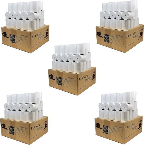 (55 GSM Paper Thickness Coreless) 3-1/8" x 230' (50 Rolls - 1 Case) Bpa Free Thermal Receipt Printer Paper | No Branding | Blank Tabs | Drop Shipping in Saudi Arabia