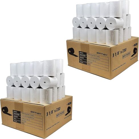 (55 GSM Paper Thickness Coreless) 3-1/8" x 230' (50 Rolls - 1 Case) Bpa Free Thermal Receipt Printer Paper | No Branding | Blank Tabs | Drop Shipping in Saudi Arabia
