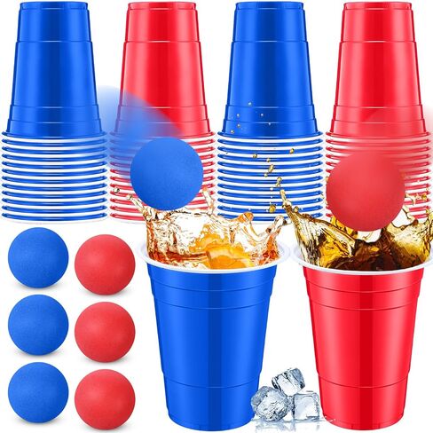 32 Pieces 4th of July Party Game Set, 24 Pcs Patriotic Red White Blue Plastic Cup 16 oz and 8 Pcs American Flag Ball Set for Adults Independence Day Party Decorations in Saudi Arabia