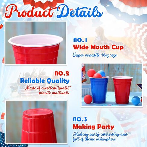 32 Pieces 4th of July Party Game Set, 24 Pcs Patriotic Red White Blue Plastic Cup 16 oz and 8 Pcs American Flag Ball Set for Adults Independence Day Party Decorations in Saudi Arabia