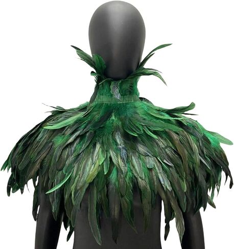 Gothic Feather Cape for Halloween – Handmade Rooster Feather Shoulder Shawl, Masquerade Costume Collar Accessory (Rose red) in Kuwait
