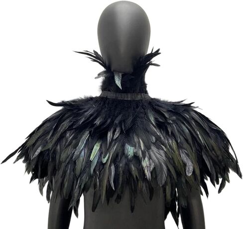 Gothic Feather Cape for Halloween – Handmade Rooster Feather Shoulder Shawl, Masquerade Costume Collar Accessory (Rose red) in Kuwait