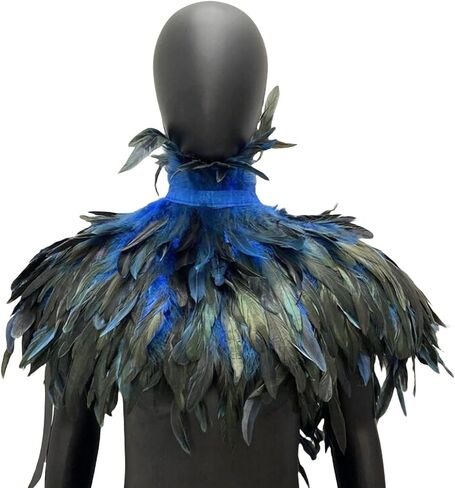 Gothic Feather Cape for Halloween – Handmade Rooster Feather Shoulder Shawl, Masquerade Costume Collar Accessory (Rose red) in Kuwait