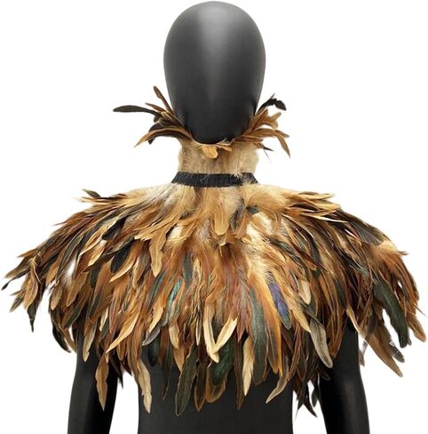 Gothic Feather Cape for Halloween – Handmade Rooster Feather Shoulder Shawl, Masquerade Costume Collar Accessory (Rose red) in Kuwait