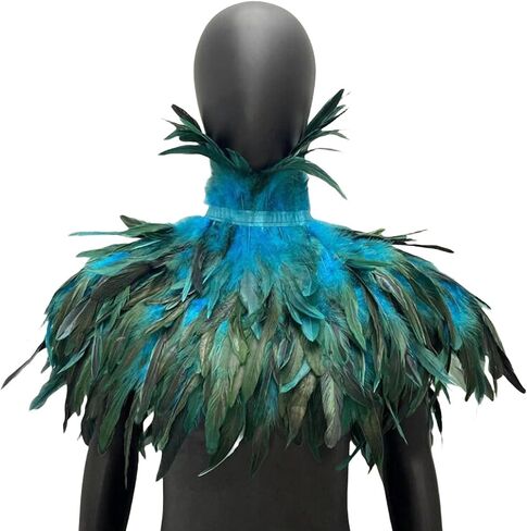 Gothic Feather Cape for Halloween – Handmade Rooster Feather Shoulder Shawl, Masquerade Costume Collar Accessory (Rose red) in Kuwait