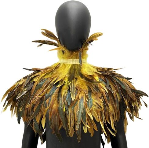 Gothic Feather Cape for Halloween – Handmade Rooster Feather Shoulder Shawl, Masquerade Costume Collar Accessory (Rose red) in Kuwait