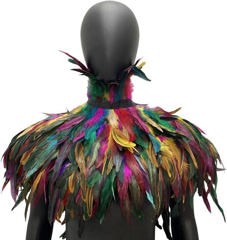 Gothic Feather Cape for Halloween – Handmade Rooster Feather Shoulder Shawl, Masquerade Costume Collar Accessory (Rose red) in Kuwait