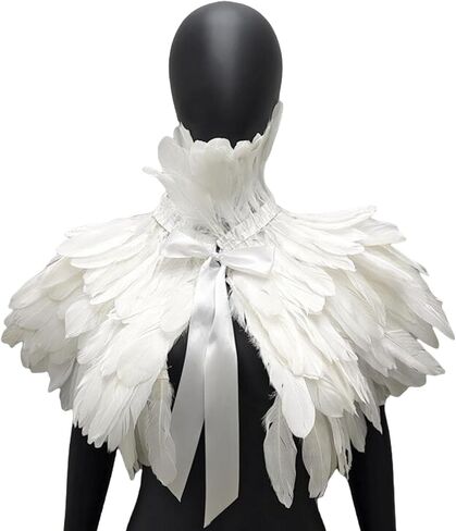 Gothic Feather Cape for Halloween – Handmade Rooster Feather Shoulder Shawl, Masquerade Costume Collar Accessory (Rose red) in Kuwait