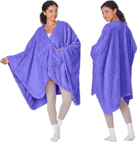 Catalopnia Womens Wearable Poncho Blanket, Fleece Blanket Cape with Pockets, Soft Warm Shawl, Gifts for Women in Kuwait