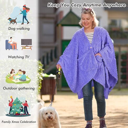 Catalopnia Womens Wearable Poncho Blanket, Fleece Blanket Cape with Pockets, Soft Warm Shawl, Gifts for Women in Kuwait