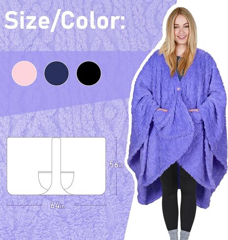 Catalopnia Womens Wearable Poncho Blanket, Fleece Blanket Cape with Pockets, Soft Warm Shawl, Gifts for Women in Kuwait