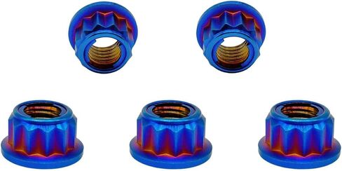 RISON Titanium Bi-Hex Sprocket Nut 12PT Flange Lock nut Titanium Metal Lock nut Pack of 5 (M8x1.25mm,Burnt Blue) in Kuwait