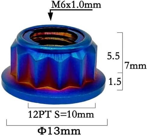 RISON Titanium Bi-Hex Sprocket Nut 12PT Flange Lock nut Titanium Metal Lock nut Pack of 5 (M8x1.25mm,Burnt Blue) in Kuwait
