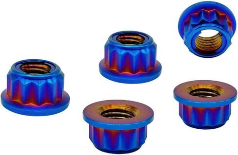 RISON Titanium Bi-Hex Sprocket Nut 12PT Flange Lock nut Titanium Metal Lock nut Pack of 5 (M8x1.25mm,Burnt Blue) in Kuwait