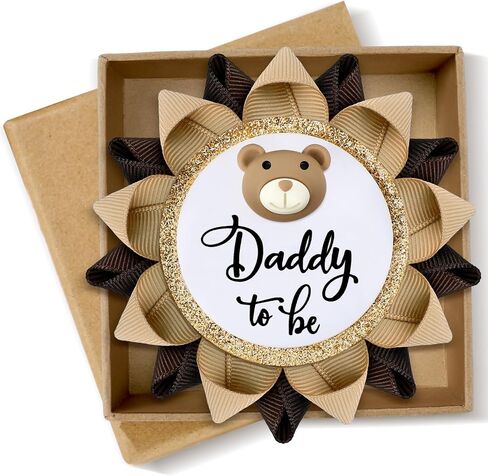 Dad to Be Pin Bear Baby Shower Decorations Gender Reveal Cartoon Bear Badge Button Pin with Gift Box for Gender Reveal Baby Shower Corsage Keepsake New Daddy to be Gifts in Saudi Arabia