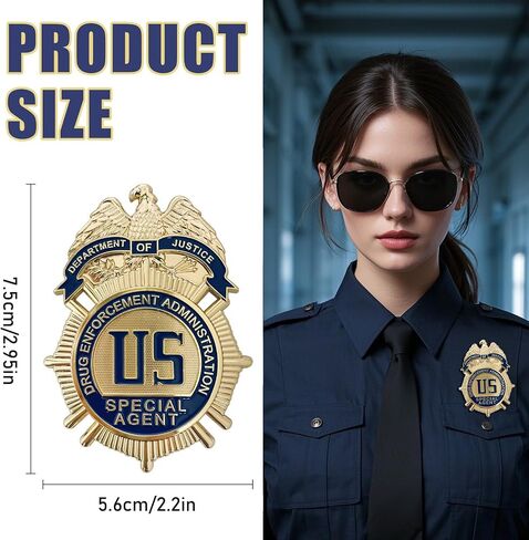 Badge for Dressing up and Role Play, Cop Cosplay Costume Accessory, Enameled & Plated, Nickel-Brass Opulent Shield Badge with Gift Box Packaging, Style11 in Saudi Arabia