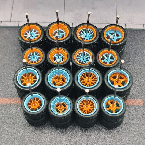 WAVEIST 1/64 Wheels and Tires,Front Small Rear Big, Orange and Blue color for Muscle Cars,Real Rider Series,8 sets a pack. (MBK13) in Kuwait