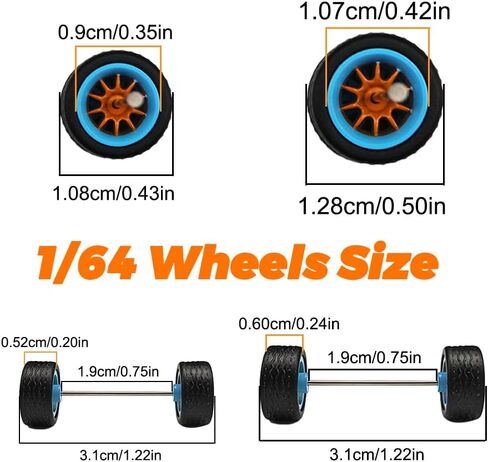 WAVEIST 1/64 Wheels and Tires,Front Small Rear Big, Orange and Blue color for Muscle Cars,Real Rider Series,8 sets a pack. (MBK13) in Kuwait