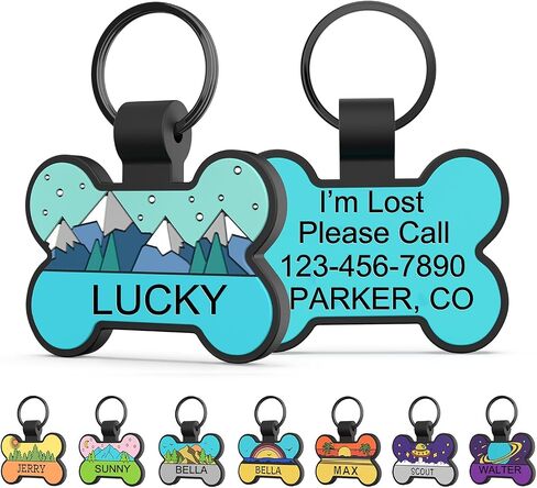 Silent Dog ID Tags, Personalized Engraved Silicone Dog and Cat Name Pet ID Tags, Lightweight and Waterproof, Soundless No More Jingling Tags(Bone, 1 PCS) in Kuwait