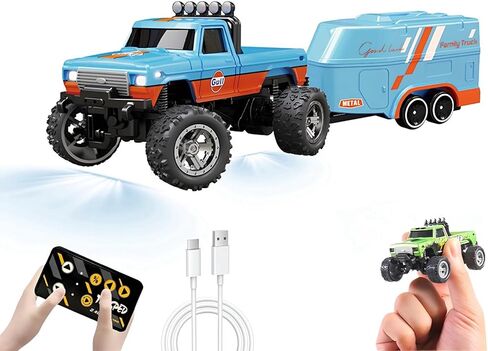 Mini RC Car ، 1/64 Scale Mini Remote Control Monster Truck with Trailer ، 2.4 GHZ & APP REMOTE CONTROL ، CARLE SHELL RC MINI قابلة لإعادة الشحن مع الأضواء ، السرعة/التوجيه قابلة للتعديل (الأخضر) in Kuwait