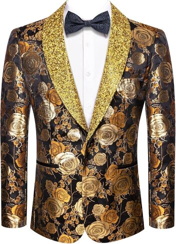 Hi-Tie Mens Beige Floral Blazer XXX-Large Extra Size One Button Shawl Lapel Long Sleeve Dress Tuxedo for Party Formal (Size:3XL) in Saudi Arabia
