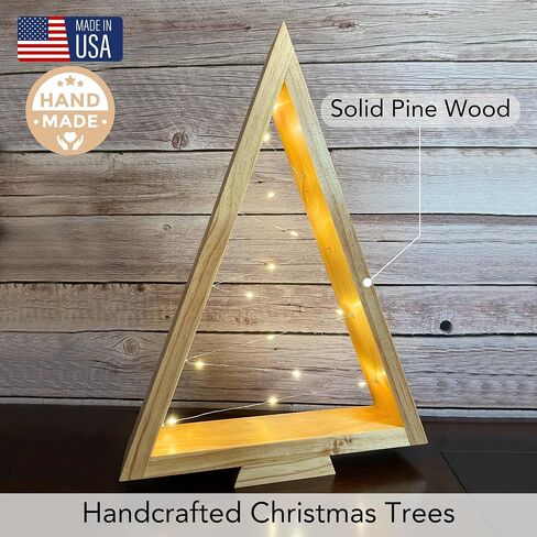 Set of 2 - Handmade Rustic Farmhouse Christmas Trees with Lights, Modern Holiday Home Décor (Medium & Large, Warm White Lights, Natural) in Saudi Arabia