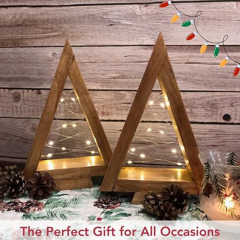 Set of 2 - Handmade Rustic Farmhouse Christmas Trees with Lights, Modern Holiday Home Décor (Medium & Large, Warm White Lights, Natural) in Saudi Arabia
