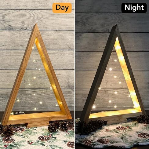 Set of 2 - Handmade Rustic Farmhouse Christmas Trees with Lights, Modern Holiday Home Décor (Medium & Large, Warm White Lights, Natural) in Saudi Arabia