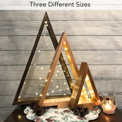 Set of 2 - Handmade Rustic Farmhouse Christmas Trees with Lights, Modern Holiday Home Décor (Medium & Large, Warm White Lights, Natural) in Saudi Arabia