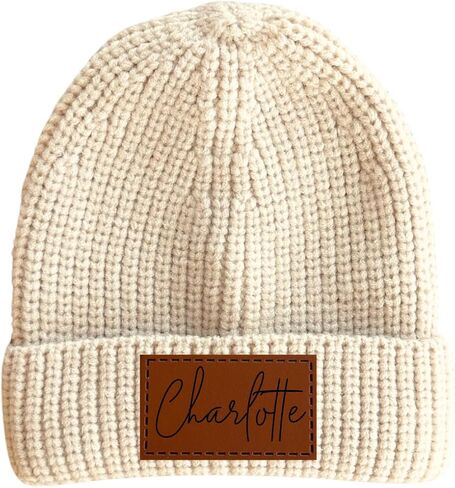 Personalized Baby & Kids Knit Hat with Leather Name Patch (2T - 7 Youth, Black) in Saudi Arabia