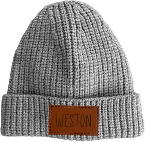 Personalized Baby & Kids Knit Hat with Leather Name Patch (2T - 7 Youth, Black) in Saudi Arabia