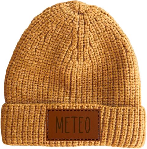 Personalized Baby & Kids Knit Hat with Leather Name Patch (2T - 7 Youth, Black) in Saudi Arabia