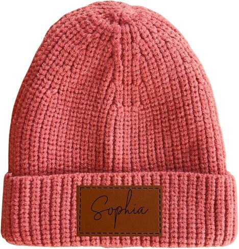 Personalized Baby & Kids Knit Hat with Leather Name Patch (2T - 7 Youth, Black) in Saudi Arabia