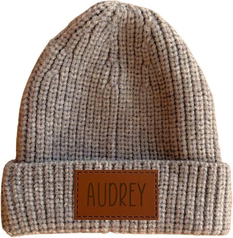 Personalized Baby & Kids Knit Hat with Leather Name Patch (2T - 7 Youth, Black) in Saudi Arabia